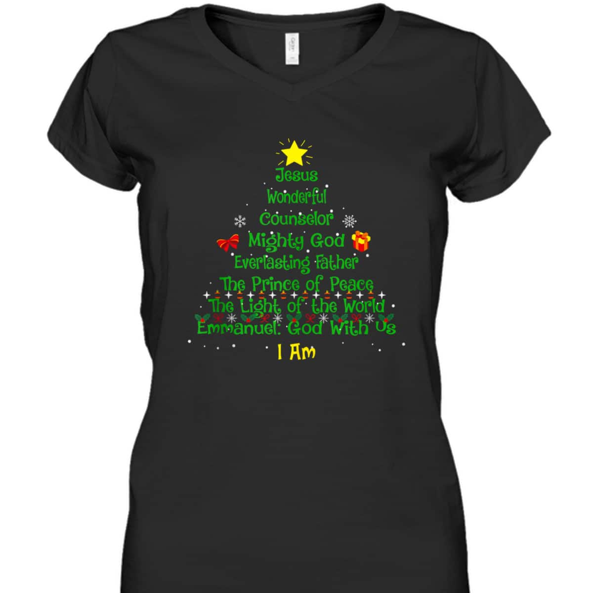 Christian Christmas Lover Bible Names Of Jesus Tree Xmas T-Shirt
