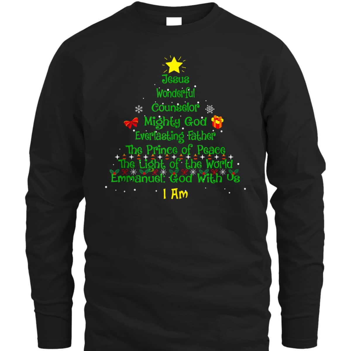 Christian Christmas Lover Bible Names Of Jesus Tree Xmas T-Shirt Christian Christmas Lover Bible Names Of Jesus Tree Xmas T-Shirt