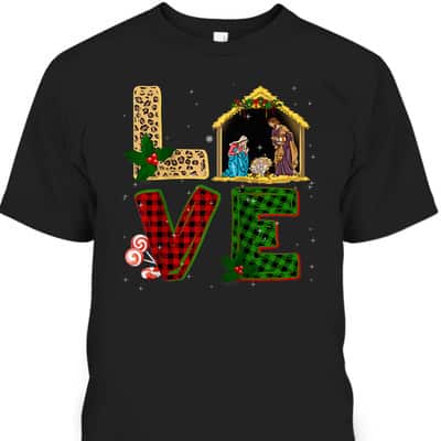 Leopard Plaid Christmas Nativity Christian Love T-Shirt