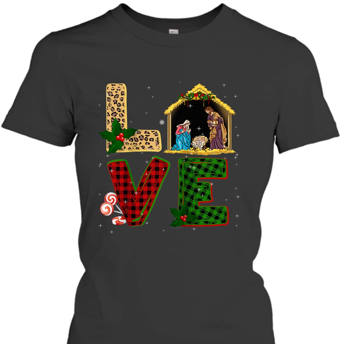Leopard Plaid Christmas Nativity Christian Love T-Shirt Leopard Plaid Christmas Nativity Christian Love T-Shirt