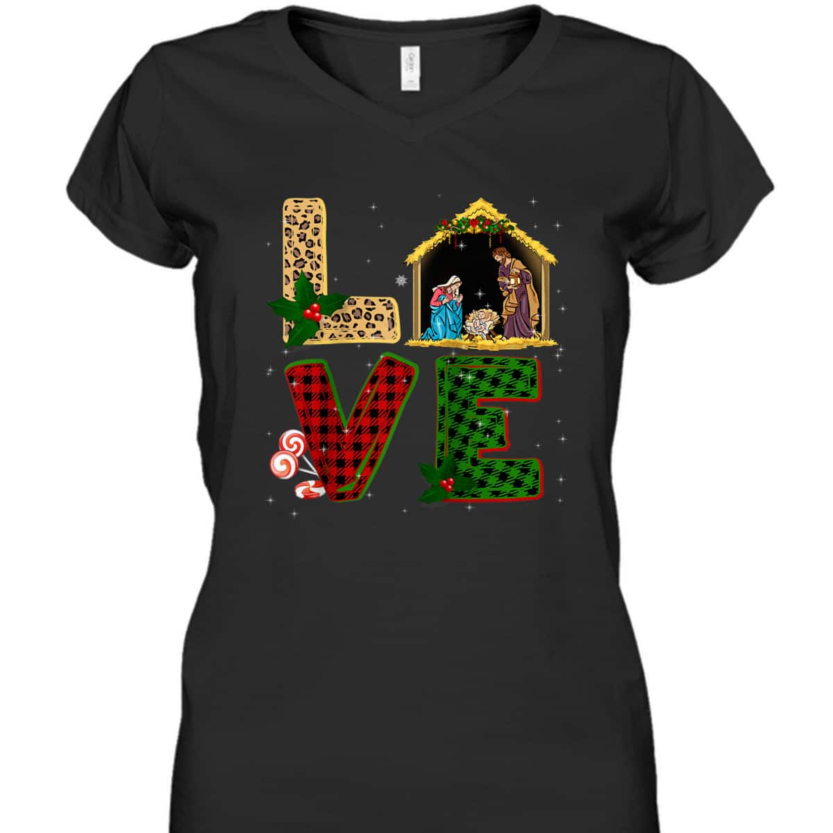 Leopard Plaid Christmas Nativity Christian Love T-Shirt Leopard Plaid Christmas Nativity Christian Love T-Shirt