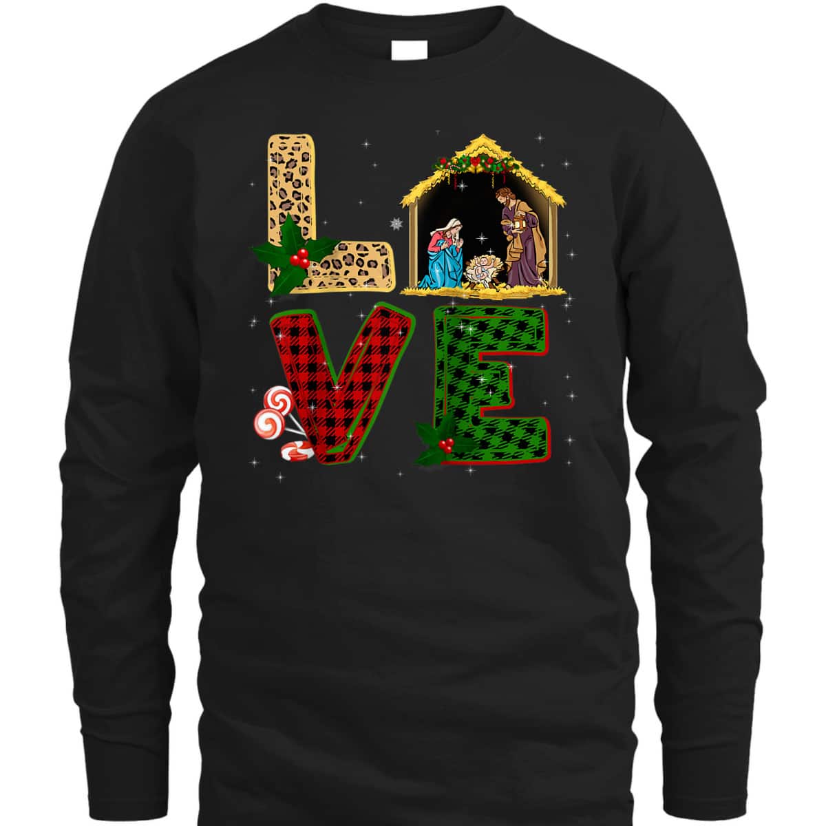 Leopard Plaid Christmas Nativity Christian Love T-Shirt