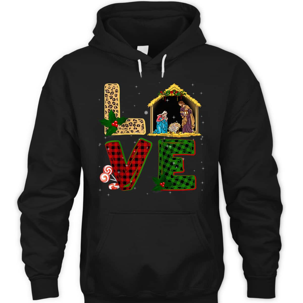 Leopard Plaid Christmas Nativity Christian Love T-Shirt