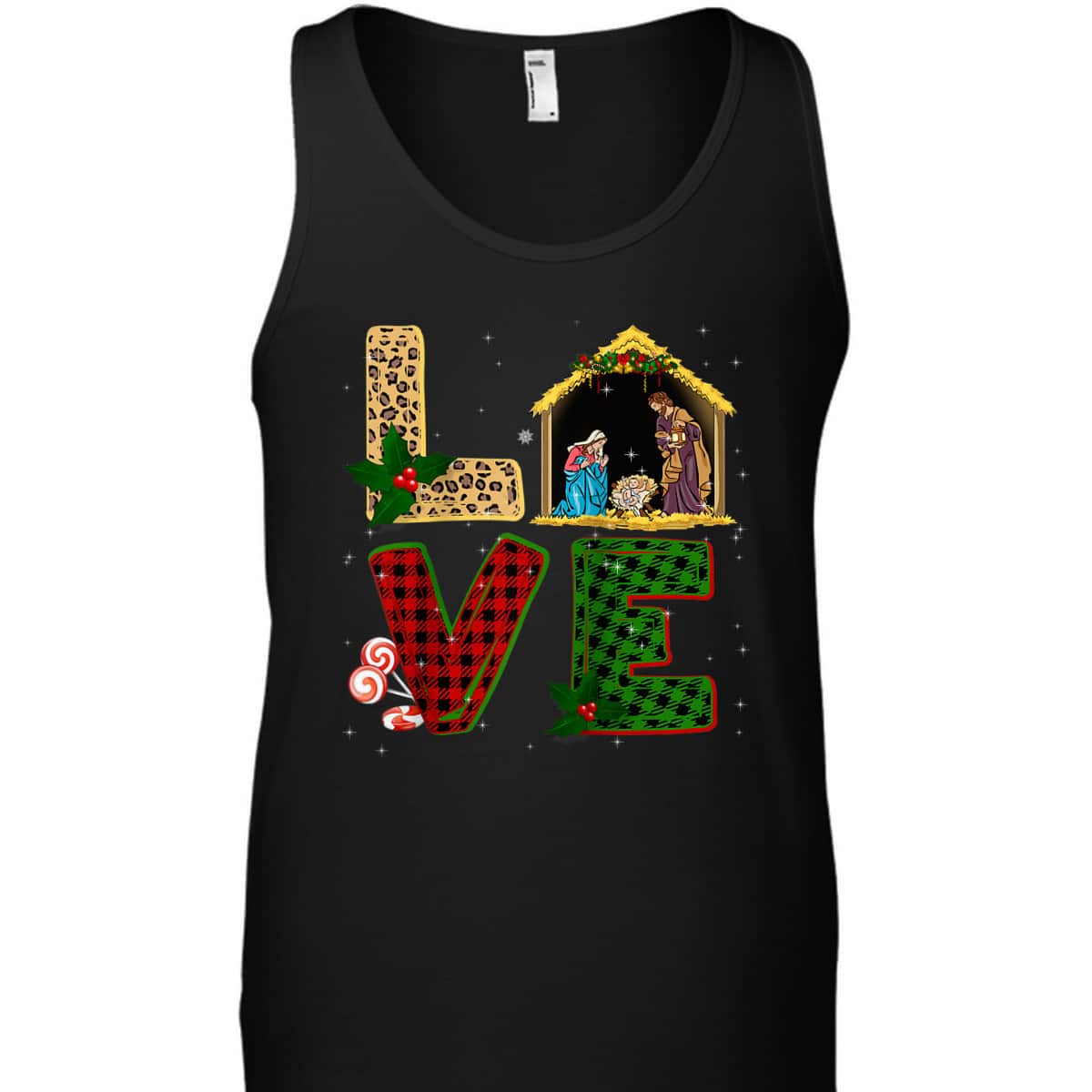 Leopard Plaid Christmas Nativity Christian Love T-Shirt