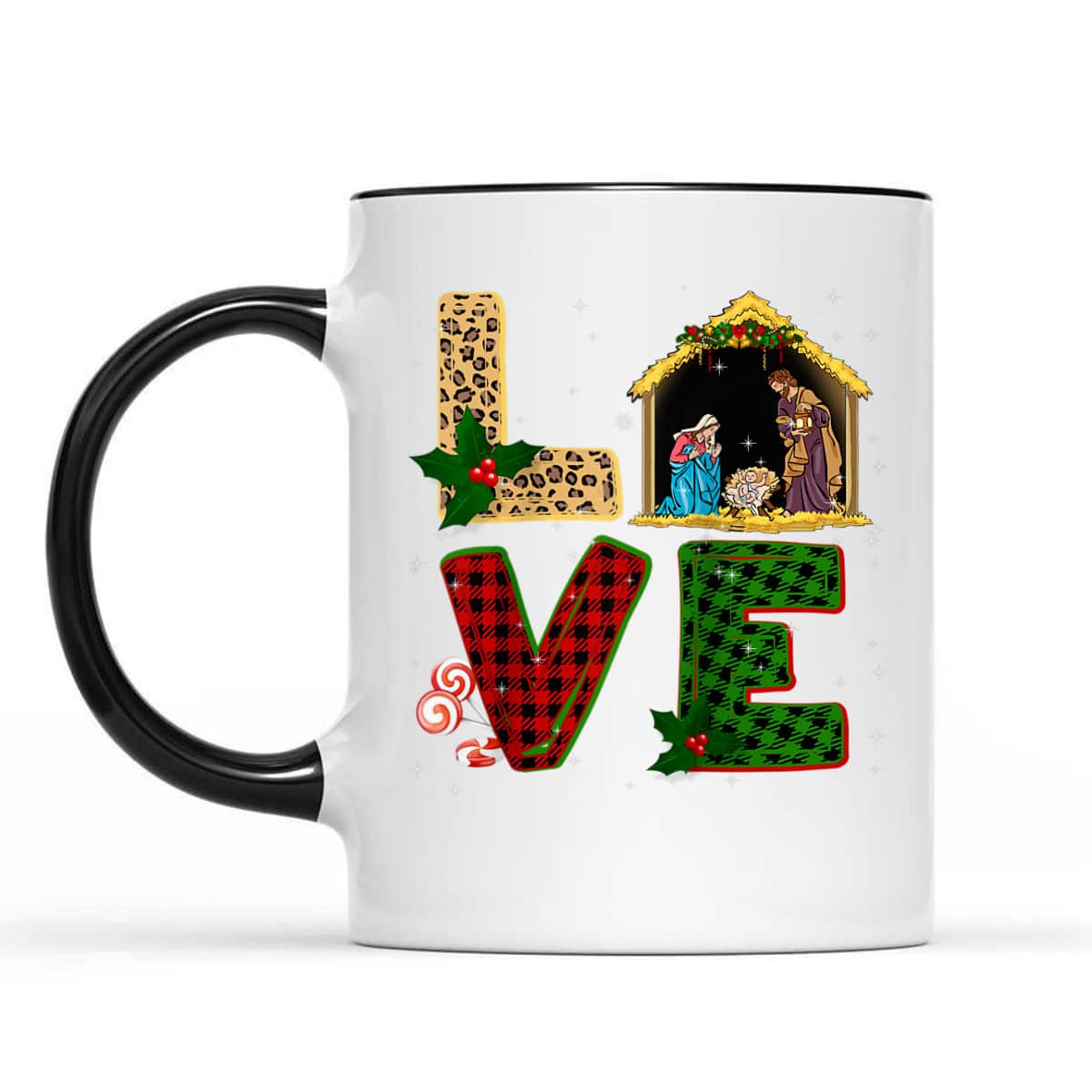 Leopard Plaid Christmas Nativity Christian Love T-Shirt Leopard Plaid Christmas Nativity Christian Love T-Shirt