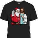 Christmas Santa And Jesus Jingle Bros Milk Lover Funny Christian T-Shirt