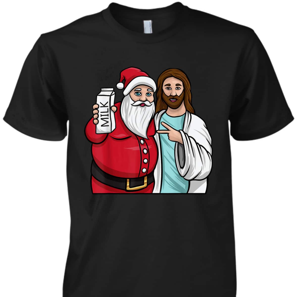 Christmas Santa And Jesus Jingle Bros Milk Lover Funny Christian T-Shirt