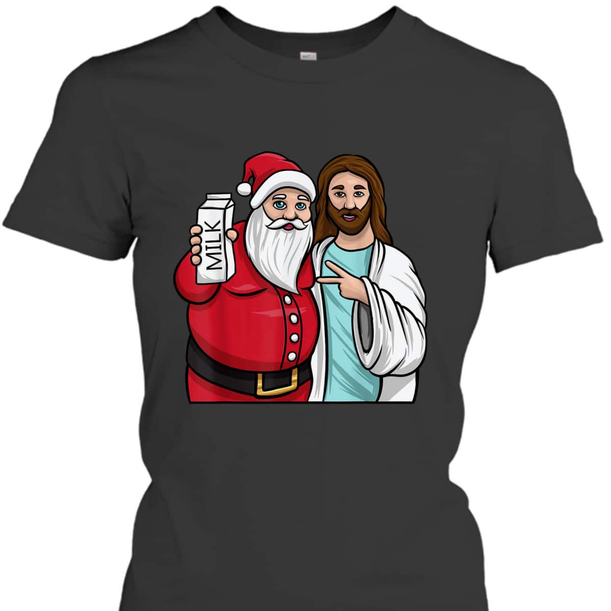 Christmas Santa And Jesus Jingle Bros Milk Lover Funny Christian T-Shirt Christmas Santa And Jesus Jingle Bros Milk Lover Funny Christian T-Shirt