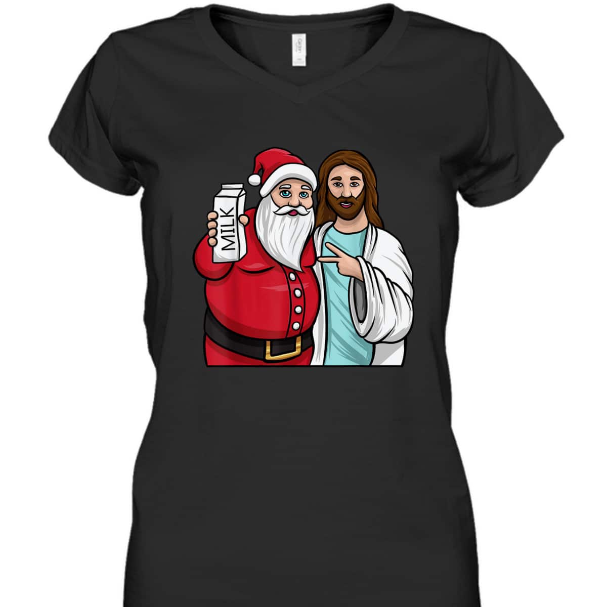 Christmas Santa And Jesus Jingle Bros Milk Lover Funny Christian T-Shirt