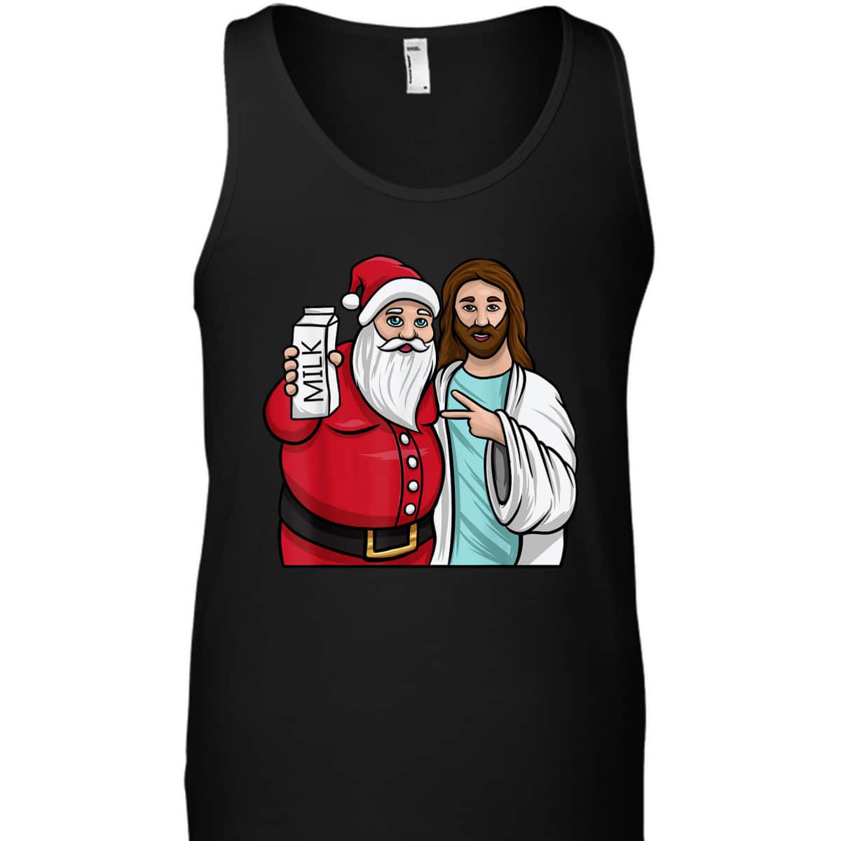 Christmas Santa And Jesus Jingle Bros Milk Lover Funny Christian T-Shirt