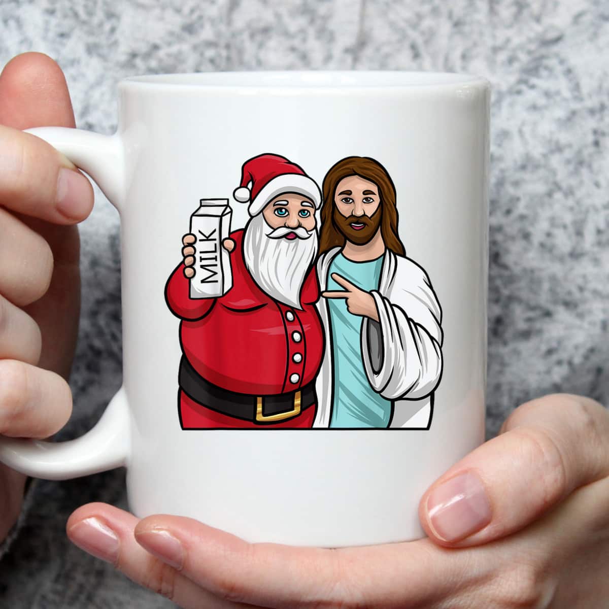 Christmas Santa And Jesus Jingle Bros Milk Lover Funny Christian T-Shirt