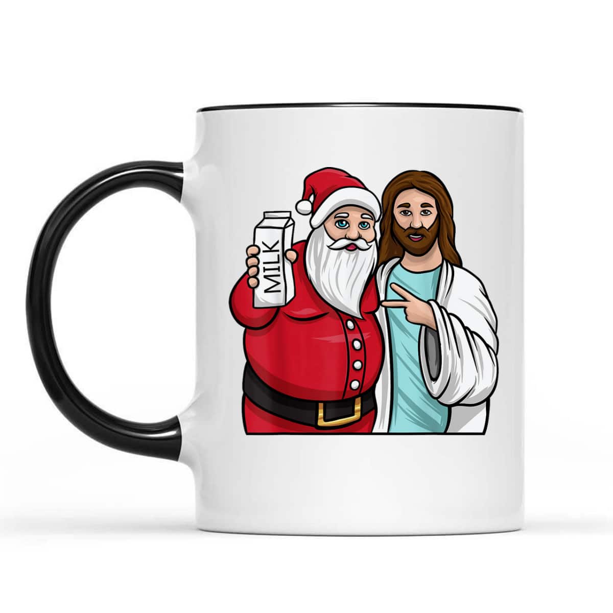 Christmas Santa And Jesus Jingle Bros Milk Lover Funny Christian T-Shirt