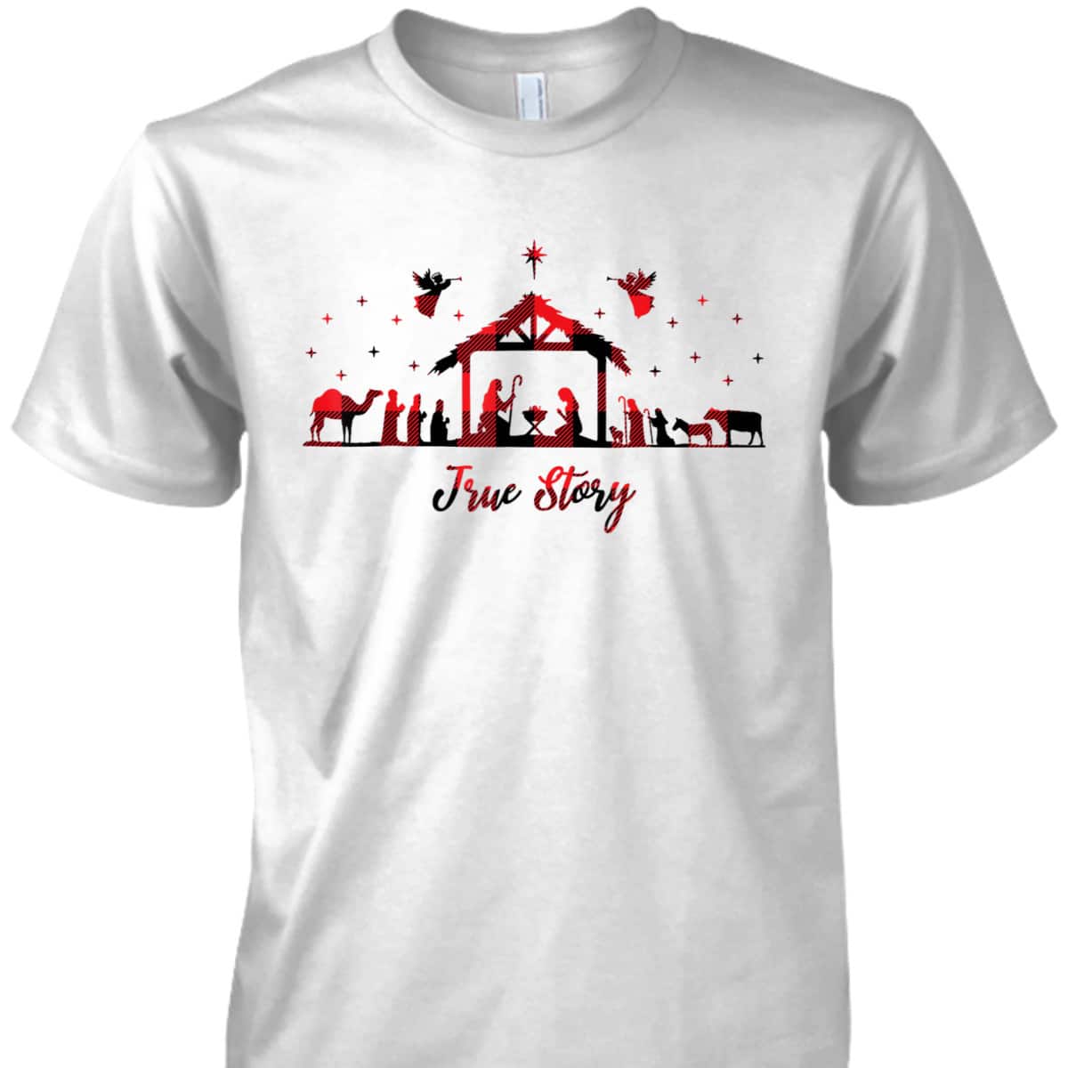 True Story Christmas Nativity Scene Xmas Buffalo Red Plaid T-Shirt