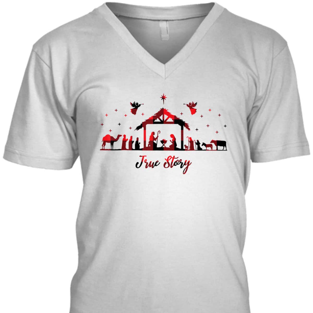 True Story Christmas Nativity Scene Xmas Buffalo Red Plaid T-Shirt True Story Christmas Nativity Scene Xmas Buffalo Red Plaid T-Shirt