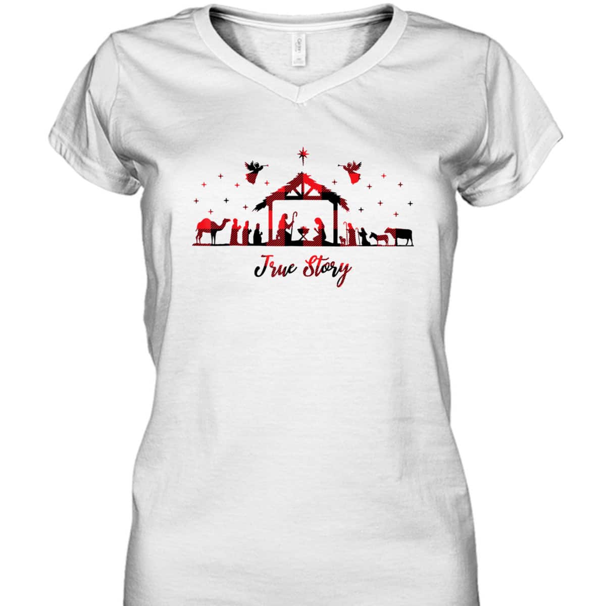 True Story Christmas Nativity Scene Xmas Buffalo Red Plaid T-Shirt