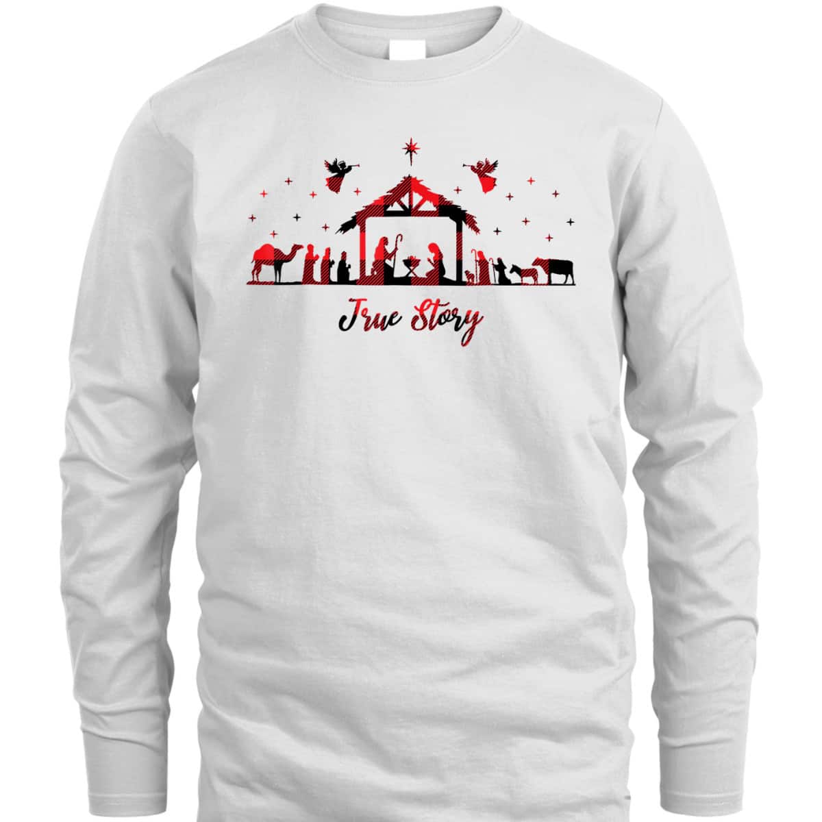 True Story Christmas Nativity Scene Xmas Buffalo Red Plaid T-Shirt