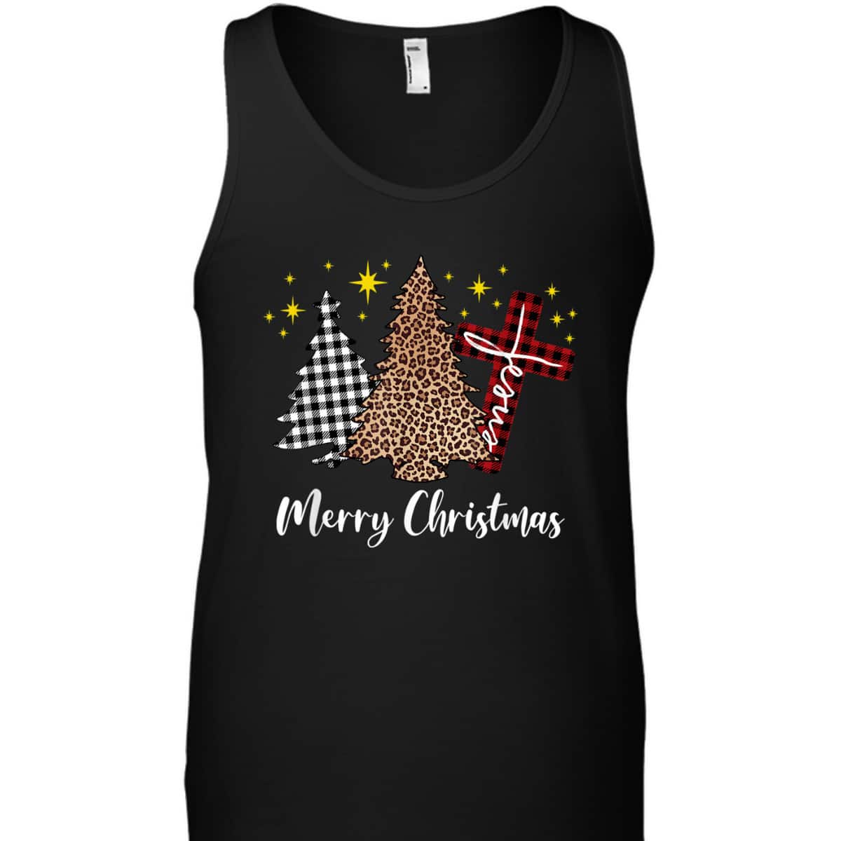 Plaid Xmas Tree Christian Cross Jesus Merry Christmas T-Shirt