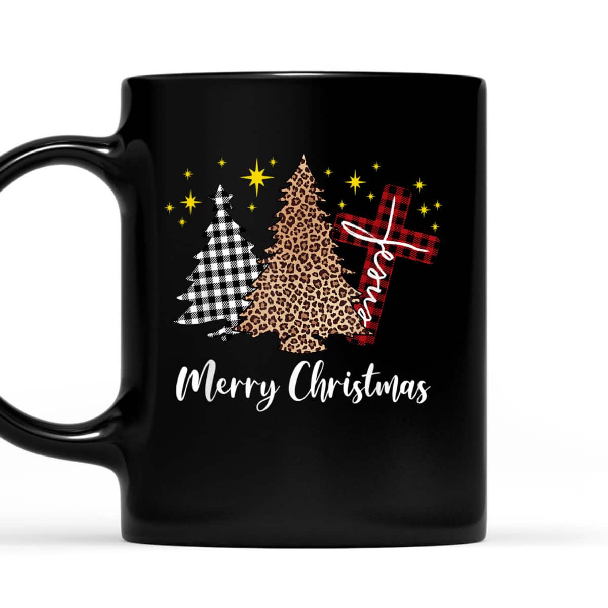 Plaid Xmas Tree Christian Cross Jesus Merry Christmas T-Shirt