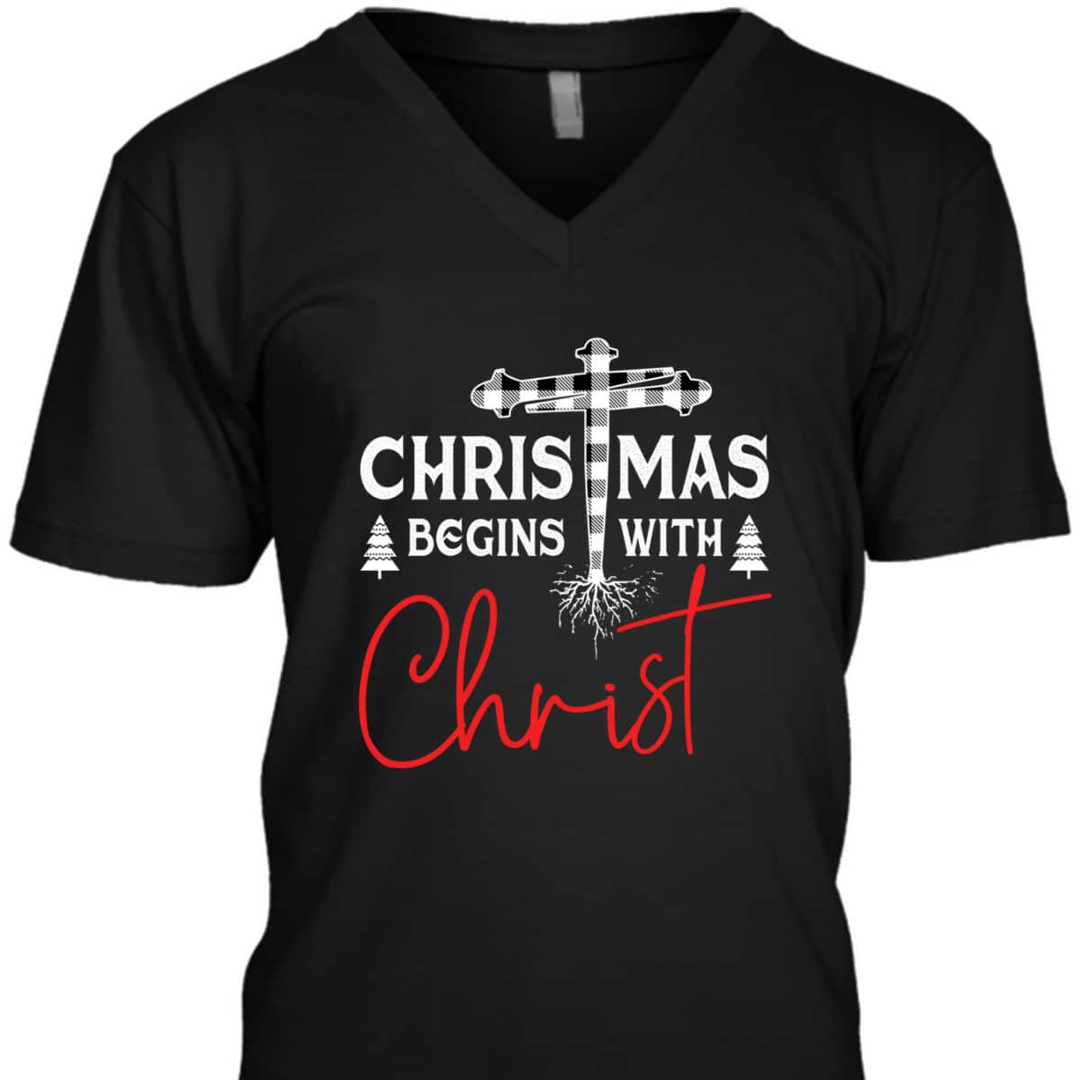 Christian White Plaid Christmas Begins With Christ Xmas T-Shirt Christian White Plaid Christmas Begins With Christ Xmas T-Shirt