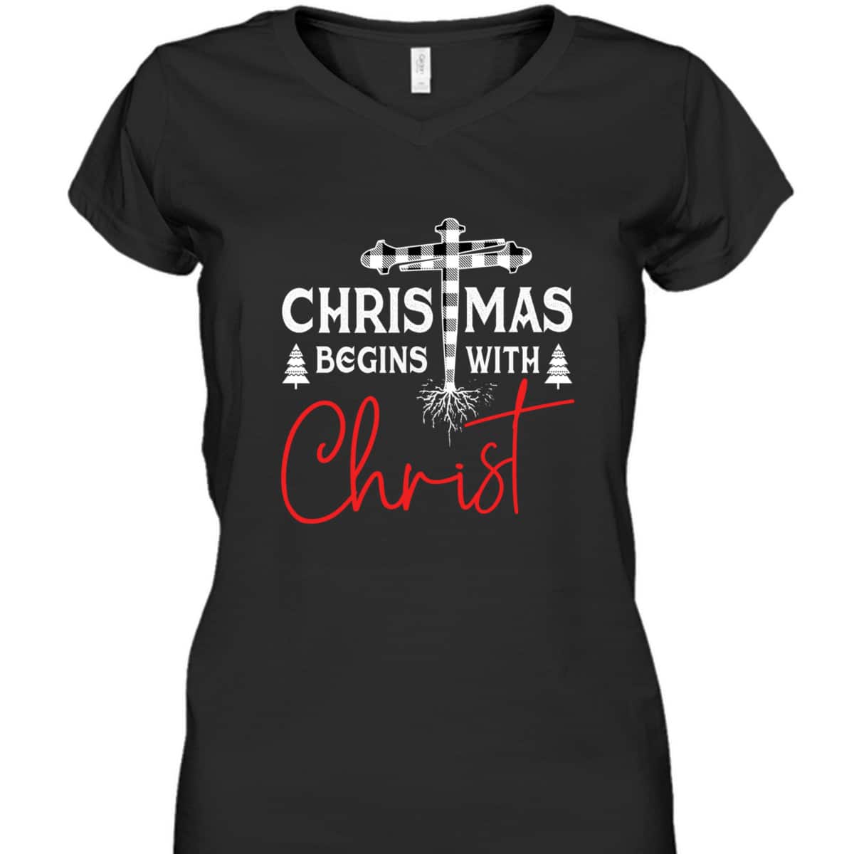 Christian White Plaid Christmas Begins With Christ Xmas T-Shirt