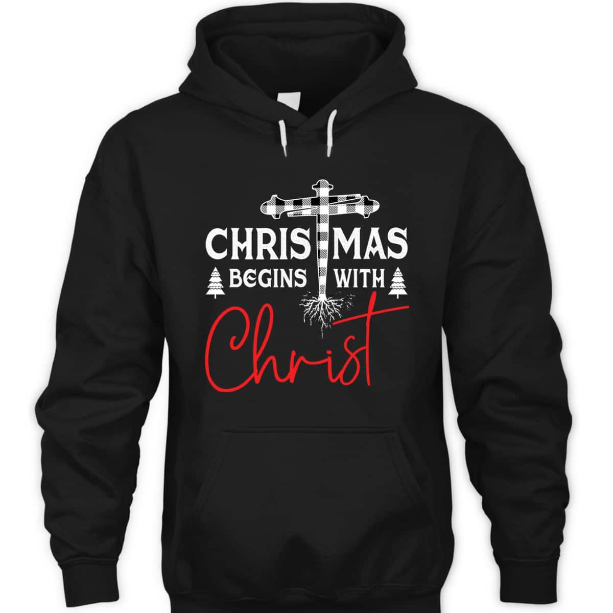 Christian White Plaid Christmas Begins With Christ Xmas T-Shirt
