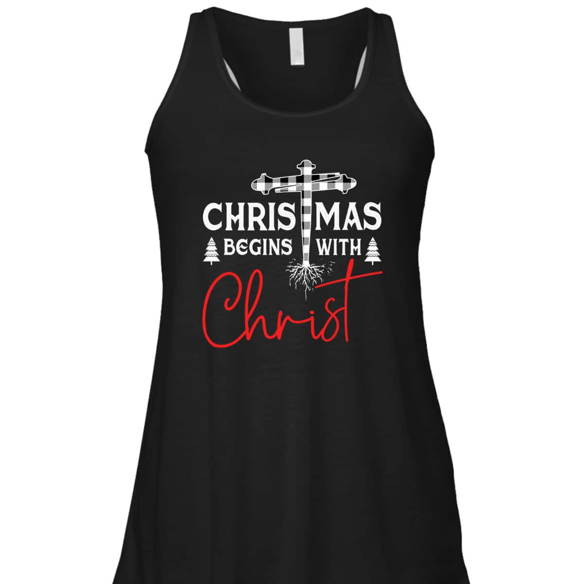 Christian White Plaid Christmas Begins With Christ Xmas T-Shirt