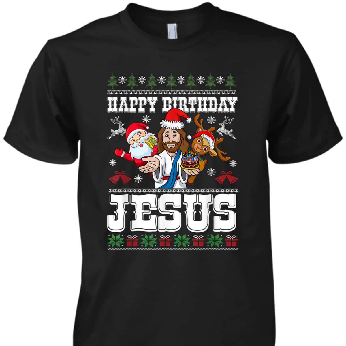 Happy Birthday Jesus Merry Christmas Santa Christian Xmas T-Shirt
