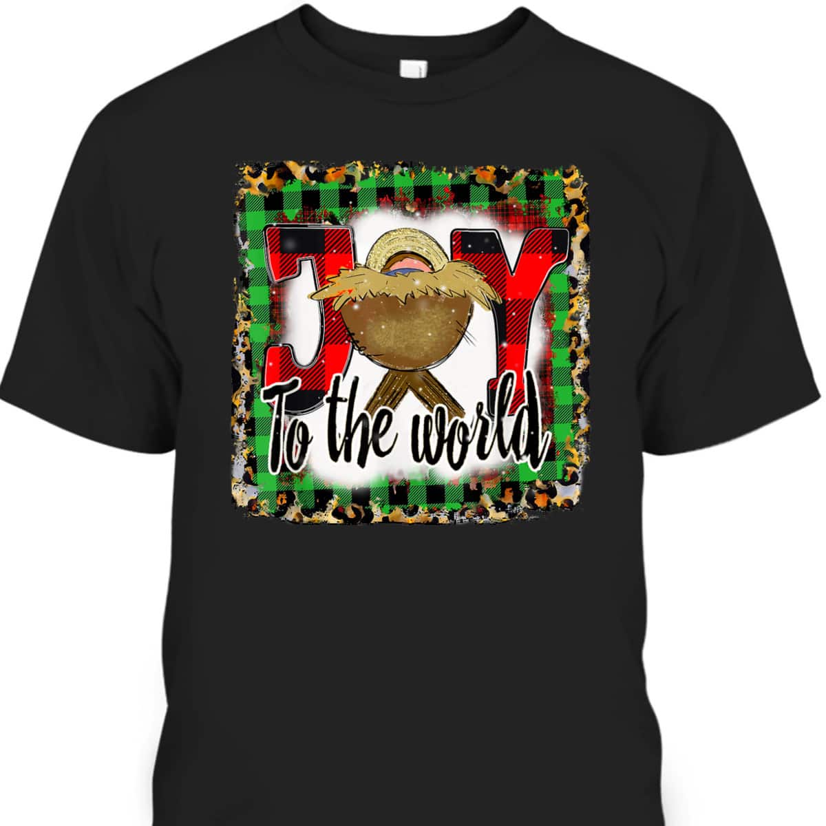 Joy To The World Baby Jesus Buffalo Plaid Leopard Christmas T-Shirt Joy To The World Baby Jesus Buffalo Plaid Leopard Christmas T-Shirt