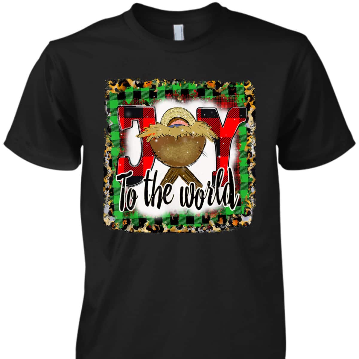 Joy To The World Baby Jesus Buffalo Plaid Leopard Christmas T-Shirt Joy To The World Baby Jesus Buffalo Plaid Leopard Christmas T-Shirt