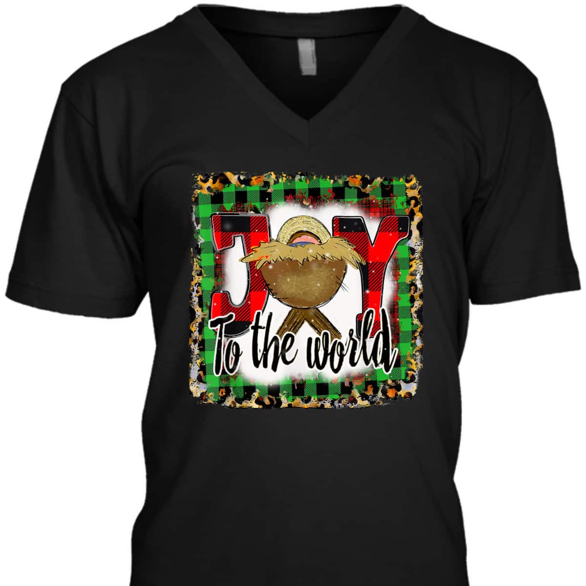 Joy To The World Baby Jesus Buffalo Plaid Leopard Christmas T-Shirt Joy To The World Baby Jesus Buffalo Plaid Leopard Christmas T-Shirt
