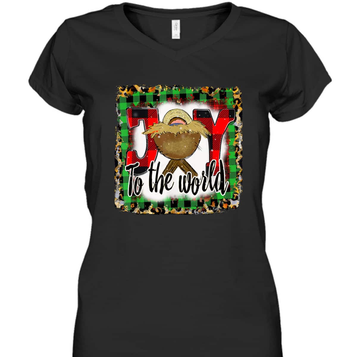 Joy To The World Baby Jesus Buffalo Plaid Leopard Christmas T-Shirt Joy To The World Baby Jesus Buffalo Plaid Leopard Christmas T-Shirt