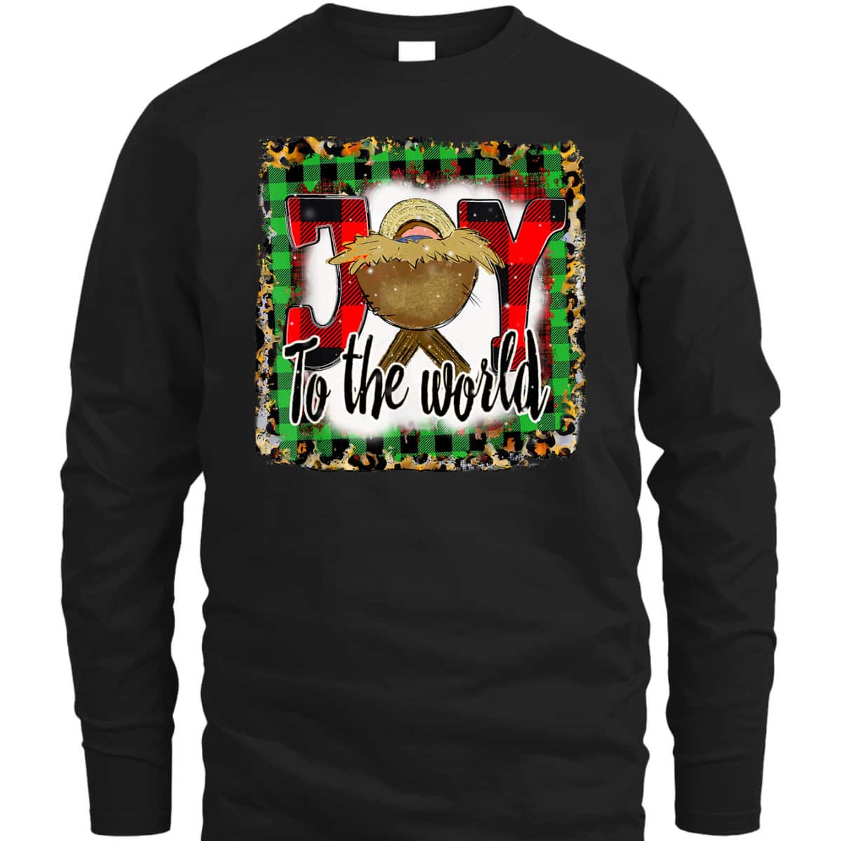 Joy To The World Baby Jesus Buffalo Plaid Leopard Christmas T-Shirt Joy To The World Baby Jesus Buffalo Plaid Leopard Christmas T-Shirt