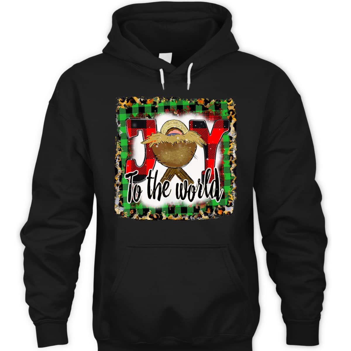 Joy To The World Baby Jesus Buffalo Plaid Leopard Christmas T-Shirt