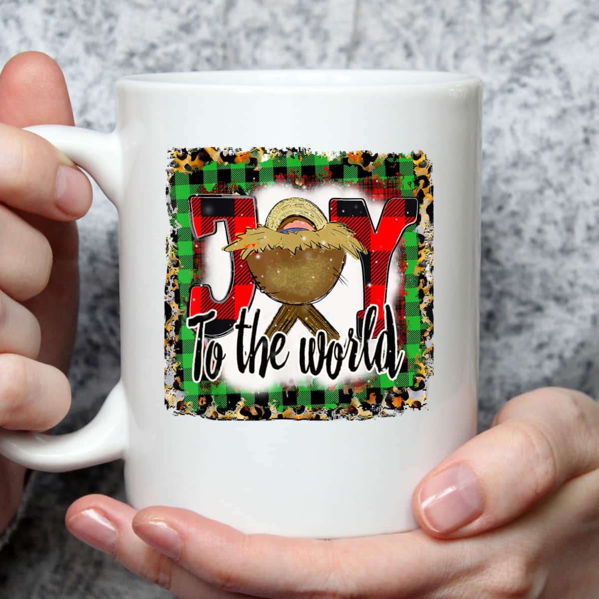 Joy To The World Baby Jesus Buffalo Plaid Leopard Christmas T-Shirt