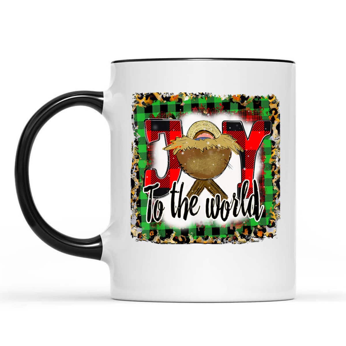 Joy To The World Baby Jesus Buffalo Plaid Leopard Christmas T-Shirt