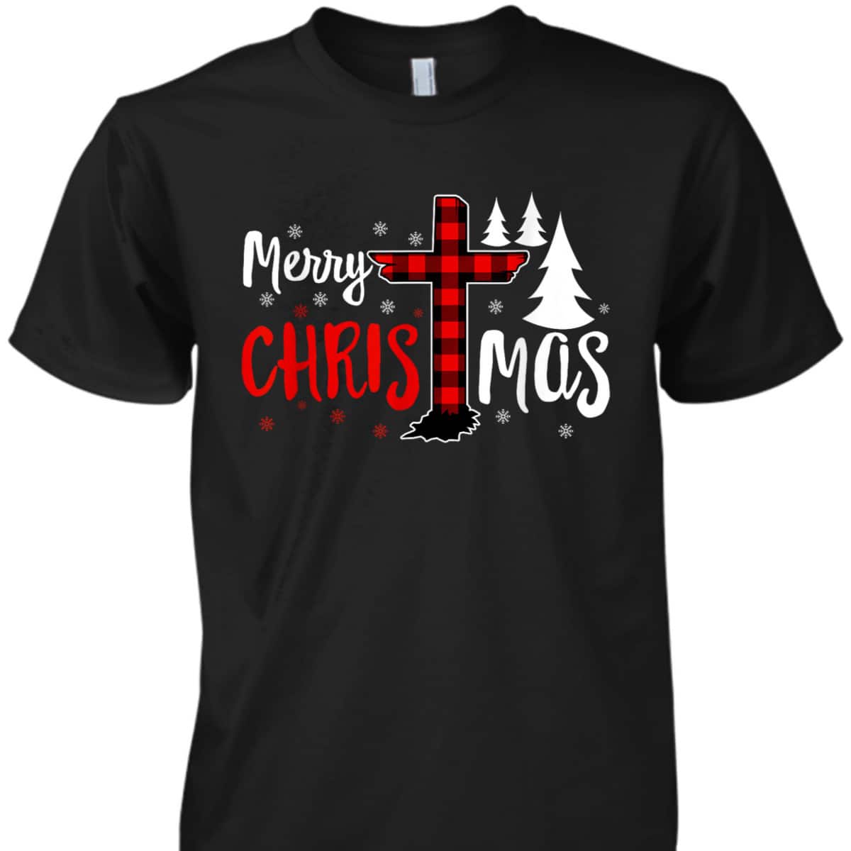 Merry Christmas Christians Buffalo Plaid Christian Faith Cross T-Shirt