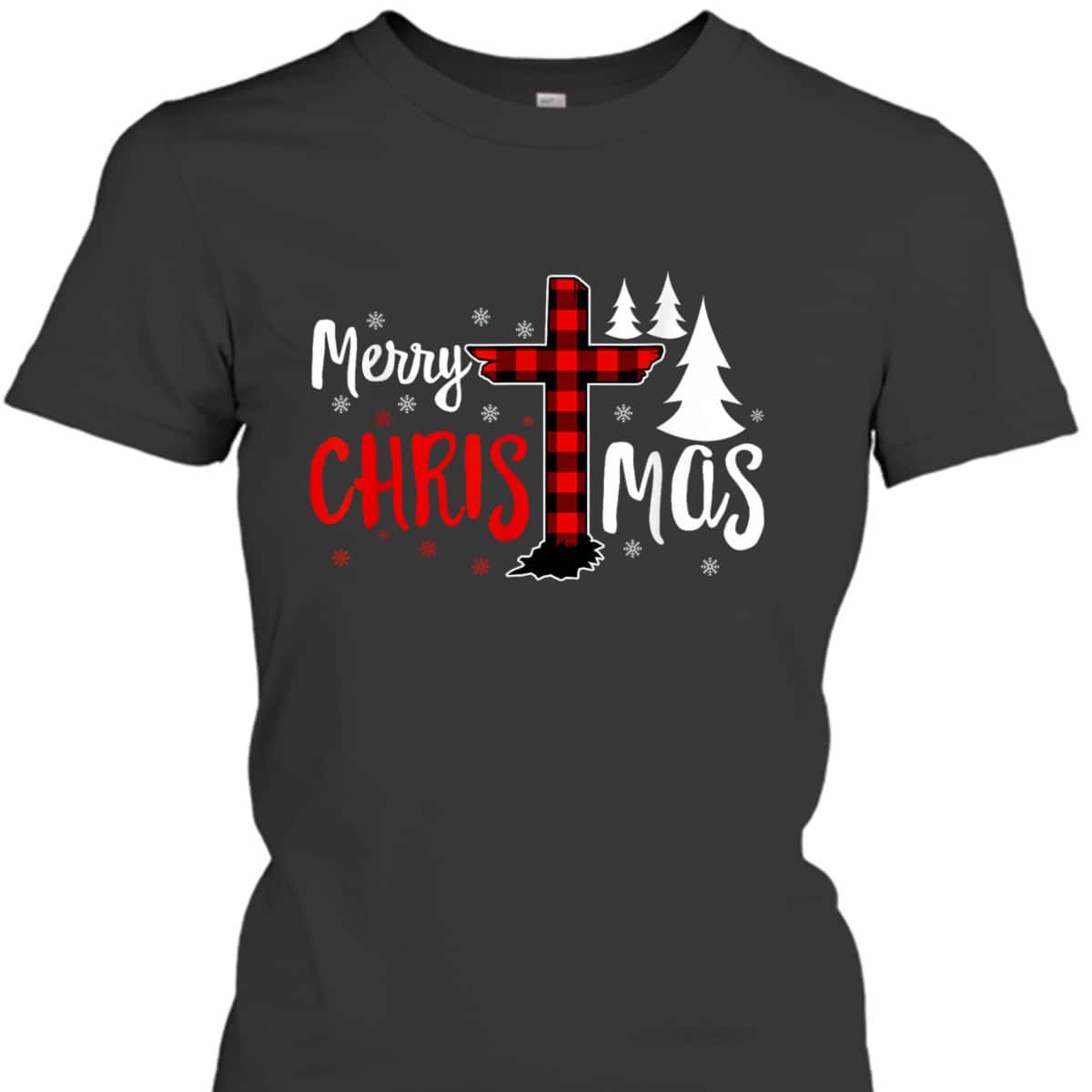 Merry Christmas Christians Buffalo Plaid Christian Faith Cross T-Shirt
