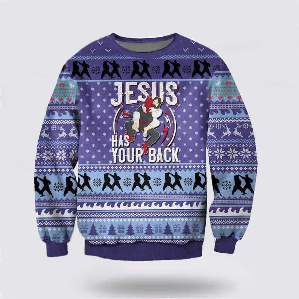 Christian Ugly Christmas Ugly Christmas Sweater Jesus Has Your Back Ugly Christian Ugly Christmas Ugly Christmas Sweater Jesus Has Your Back Ugly