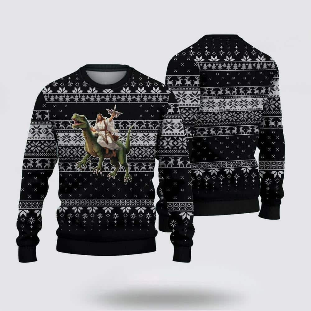 Christian Ugly Christmas Ugly Christmas Sweater Jesus Riding A Dinosaur Religious Christmas Gifts Christian Ugly Christmas Ugly Christmas Sweater Jesus Riding A Dinosaur Religious Christmas Gifts