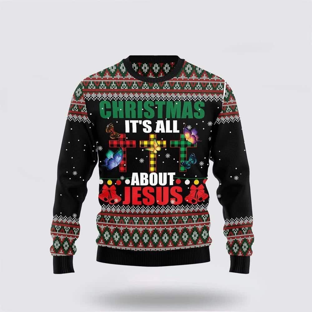 Butterfly All About Jesus Ugly Christmas Ugly Christmas Sweater Gifts For Christians Butterfly All About Jesus Ugly Christmas Ugly Christmas Sweater Gifts For Christians