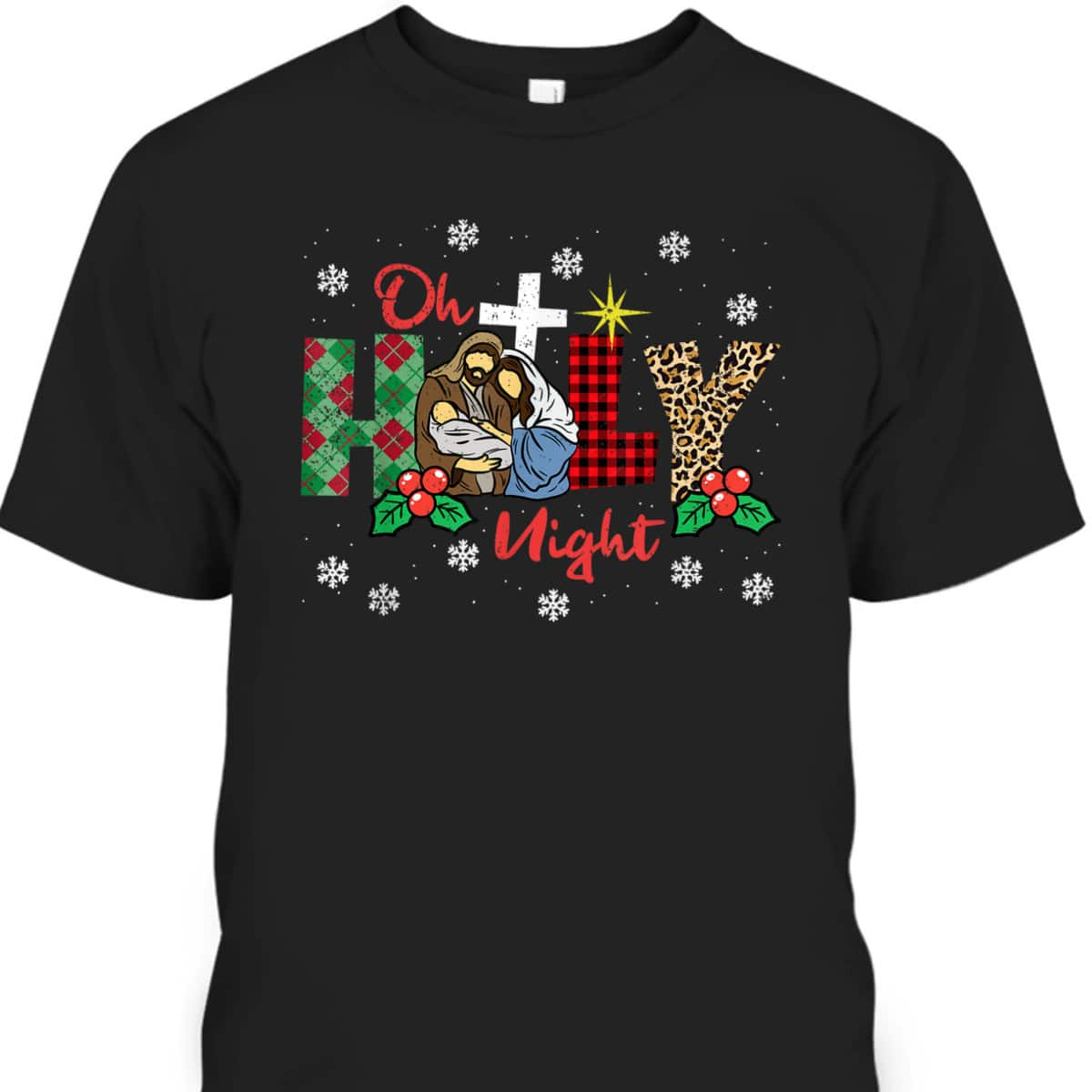 Oh Holy Night Christmas Pajama X-Mas Plaid Christian T-Shirt