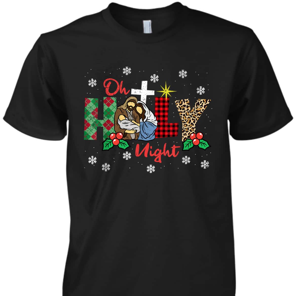 Oh Holy Night Christmas Pajama X-Mas Plaid Christian T-Shirt