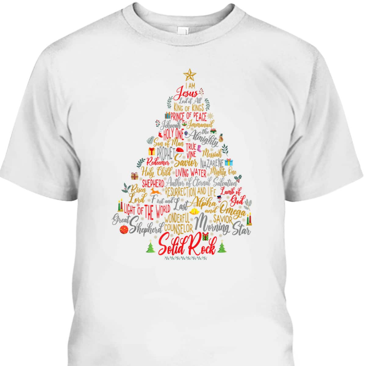 Names Of Jesus Christmas Tree Amazing Xmas Tree Christian Religious T-Shirt