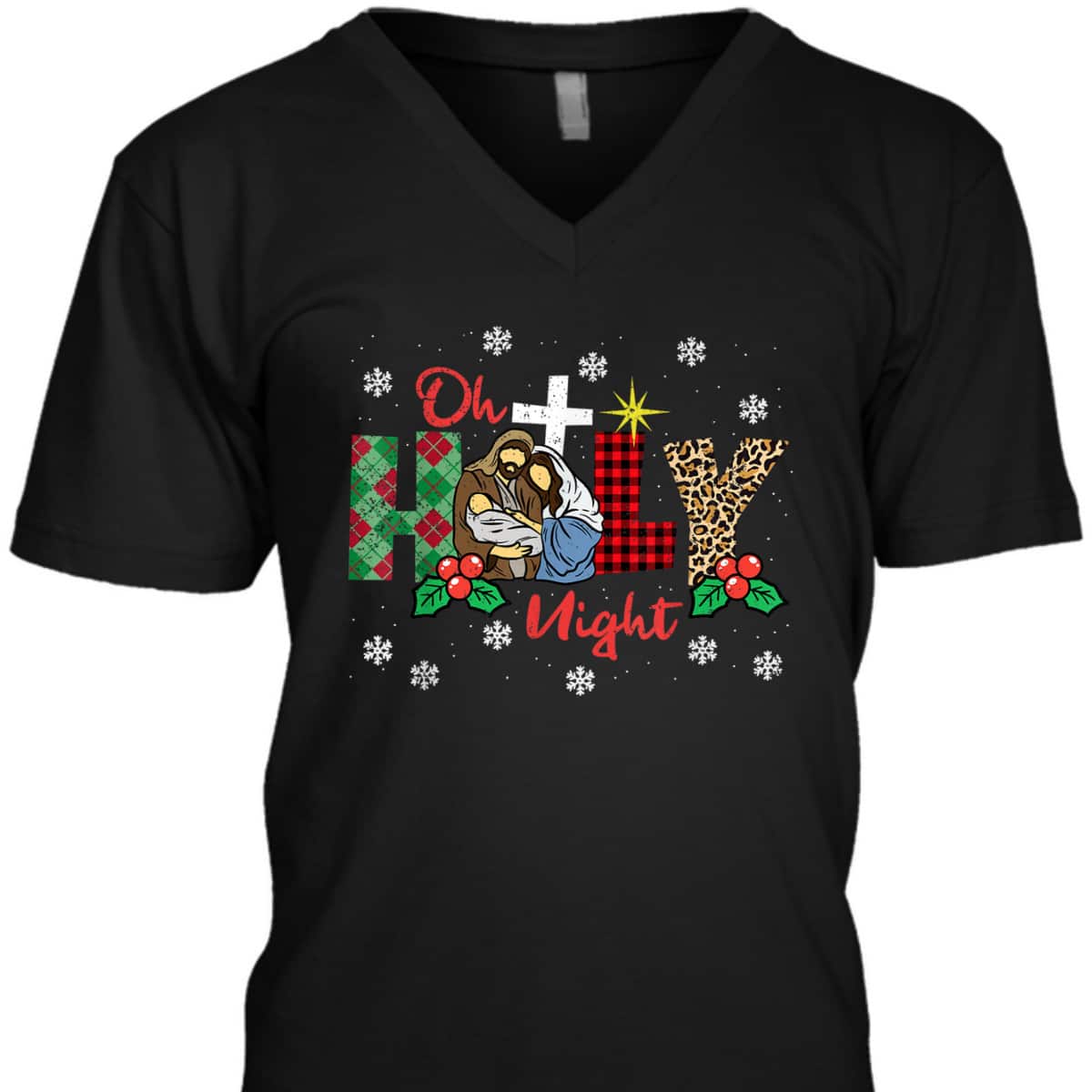 Oh Holy Night Christmas Pajama X-Mas Plaid Christian T-Shirt