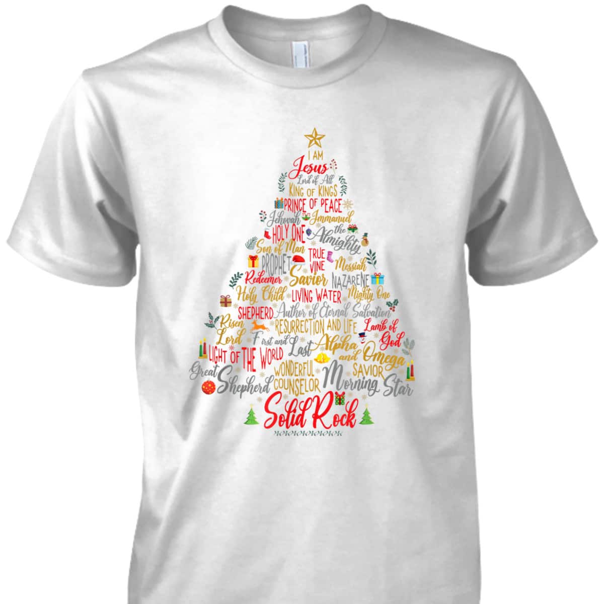Names Of Jesus Christmas Tree Amazing Xmas Tree Christian Religious T-Shirt