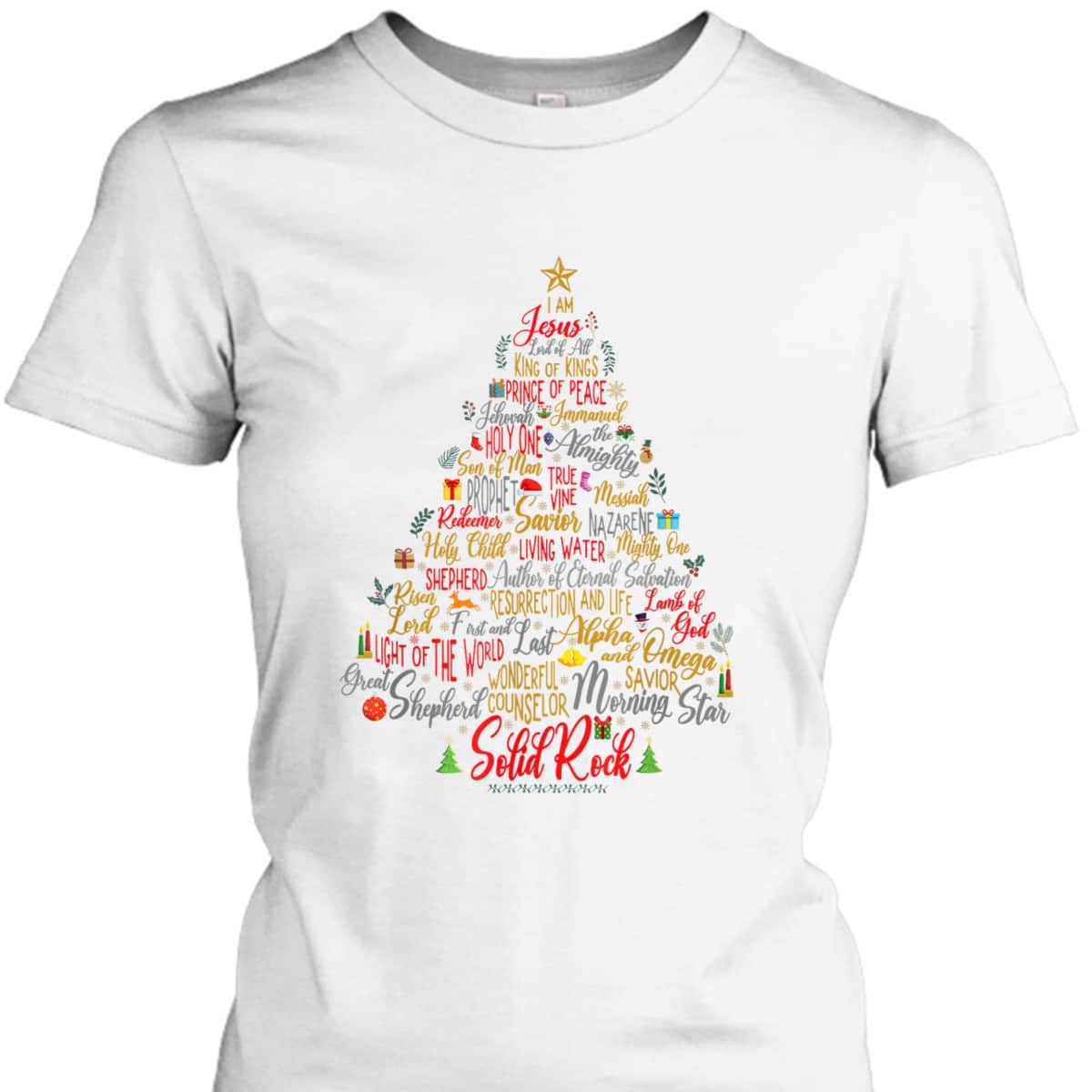 Names Of Jesus Christmas Tree Amazing Xmas Tree Christian Religious T-Shirt
