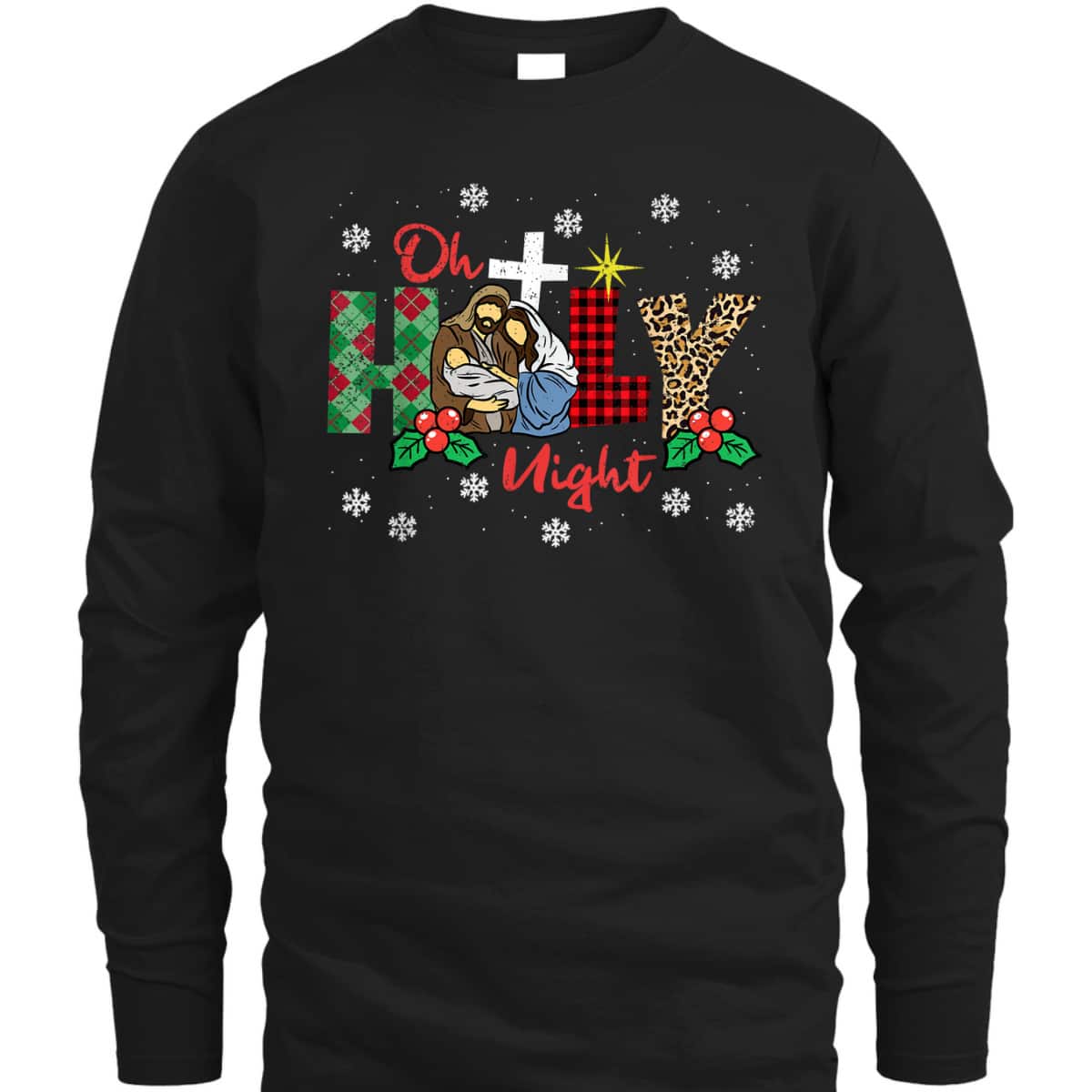 Oh Holy Night Christmas Pajama X-Mas Plaid Christian T-Shirt