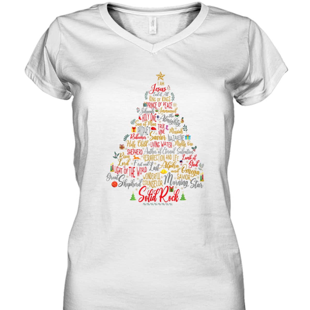 Names Of Jesus Christmas Tree Amazing Xmas Tree Christian Religious T-Shirt