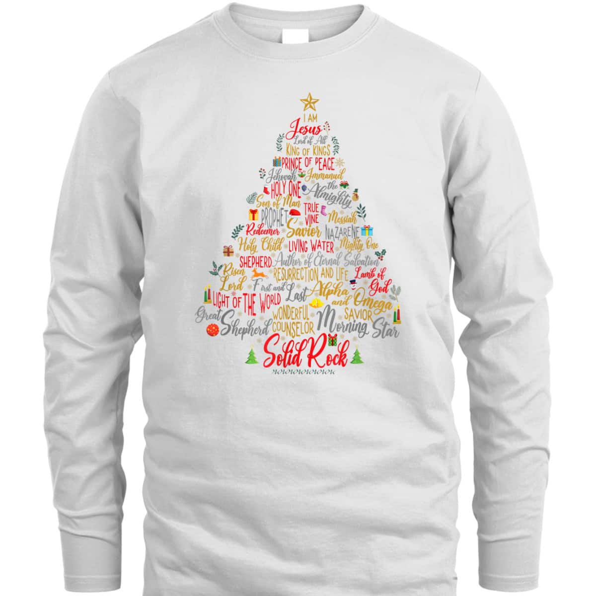 Names Of Jesus Christmas Tree Amazing Xmas Tree Christian Religious T-Shirt