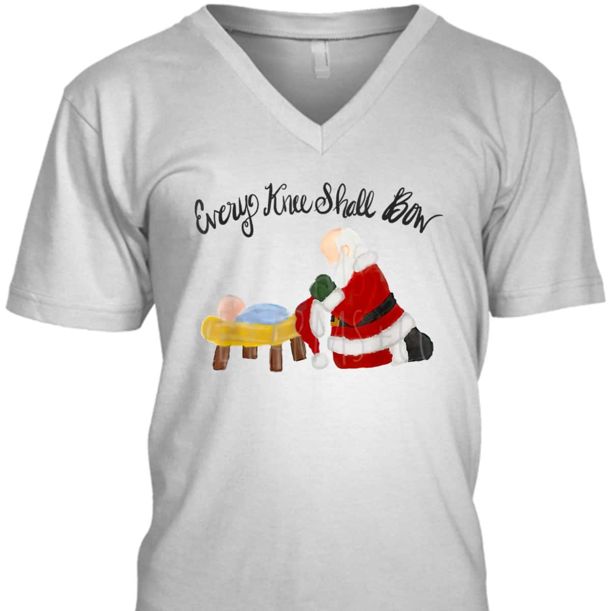 Every Knee Shall Bow Santa Xmas Jesus Christian Bible T-Shirt